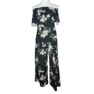 NWT Streetwear Society Off the Shoulder Floral Black Pantsuit Size Medium